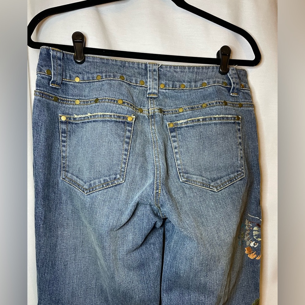 INC International Concepts Blue Studded Jeans w/ Orange White Embroidery Size 8 - Picture 8 of 12